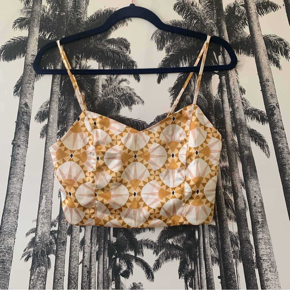 House of Harlow 1960 Satiny Cropped top with spaghetti straps and smocked back